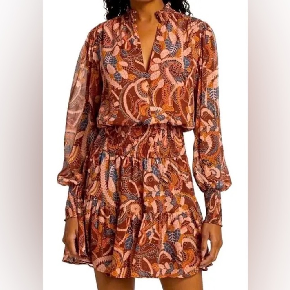 A.L.C. Silk Mini Silvie Dress 2021 GNCM Gold Orange Paisley Size 14 Retails $495